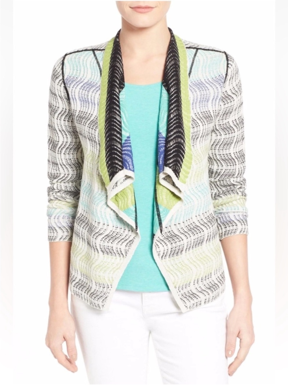 NIC + ZOE Shaded Waves Reversible Open Front Draped Cardigan Sweater Sz Medium